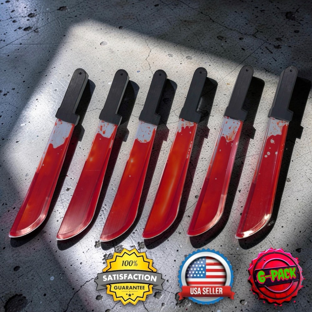 6-Pack Halloween Horror Costume Bloody Machete Props 21" Accessory Plastic Toy
